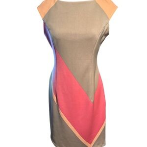 Colorblock Sheath Dress - Beige, Pink, and Peach